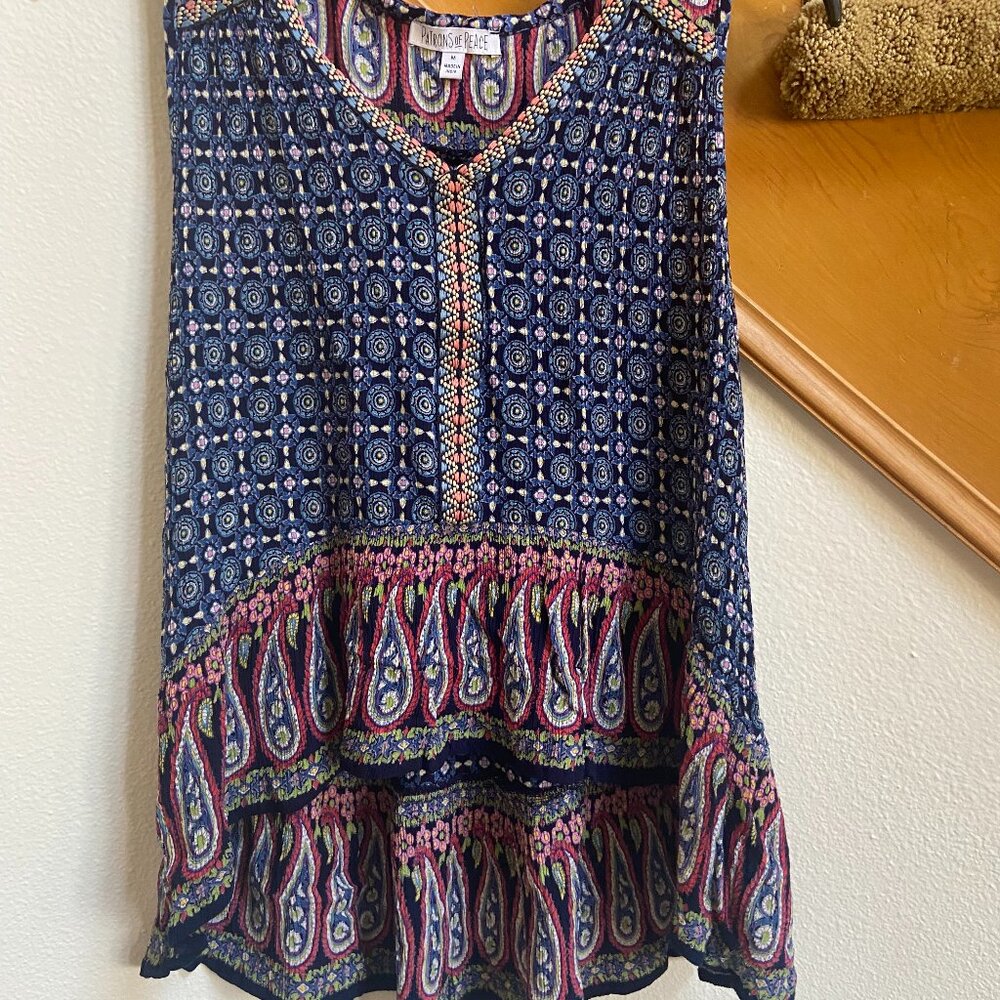 NWOT Patrons of Peace India paisley peplum tank top sz M